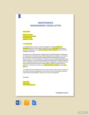 Maintenance Management Cover Letter