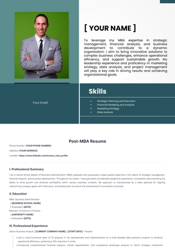 Free Post-MBA Resume to Edit Online