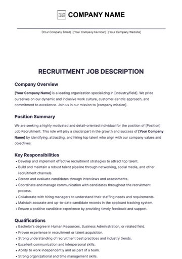 Free Recruitment Job Description Template to Edit Online