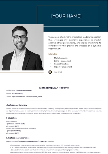 Free Marketing MBA Resume to Edit Online