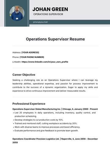 Free Operations Supervisor Resume Template to Edit Online