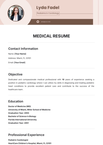 Free Medical Resume Template to Edit Online