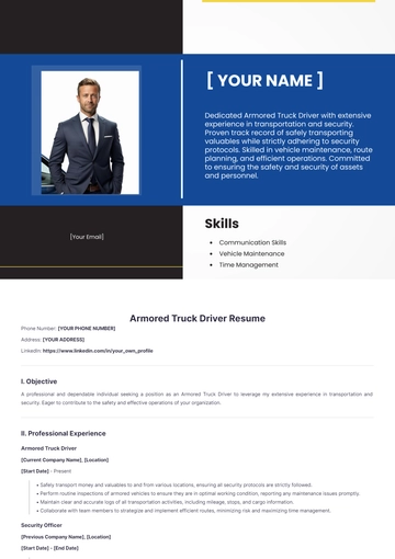 Free Armored Truck Driver Resume to Edit Online