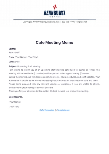 Free Cafe Meeting Memo Template to Edit Online