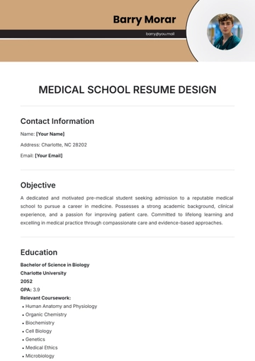 Free Medical School Resume Design Template to Edit Online