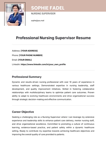 Free Professional Nursing Supervisor Resume Template to Edit Online