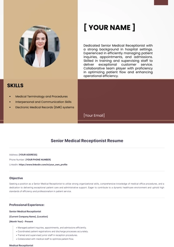 Free Senior Medical Receptionist Resume to Edit Online