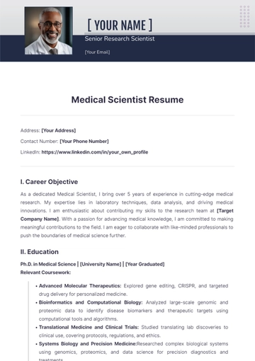 Free Medical Scientist Resume to Edit Online