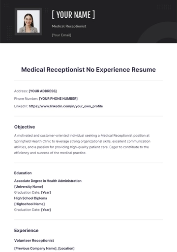 Free Medical Receptionist No Experience Resume to Edit Online