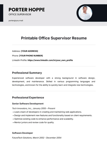 Free Printable Office Supervisor Resume Template to Edit Online