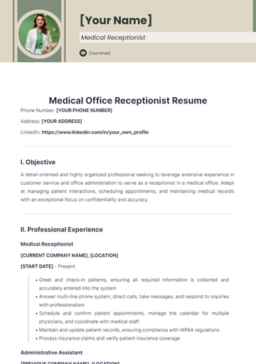 Free Medical Office Receptionist Resume to Edit Online