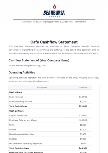 Free Cafe Cashflow Statement Template to Edit Online