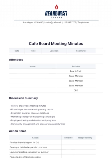 Free Cafe Board Meeting Minutes Template to Edit Online