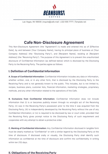 Free Cafe Non-Disclosure Agreement Template to Edit Online