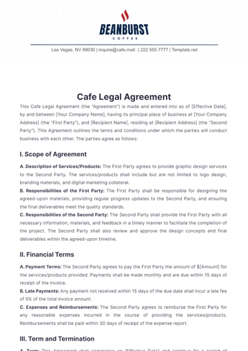 Free Cafe Legal Agreement Template to Edit Online