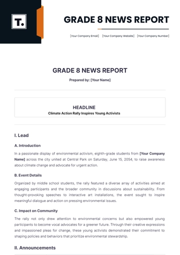 Free Grade 8 News Report Template to Edit Online