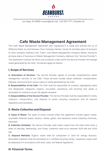Free Cafe Waste Management Agreement Template to Edit Online