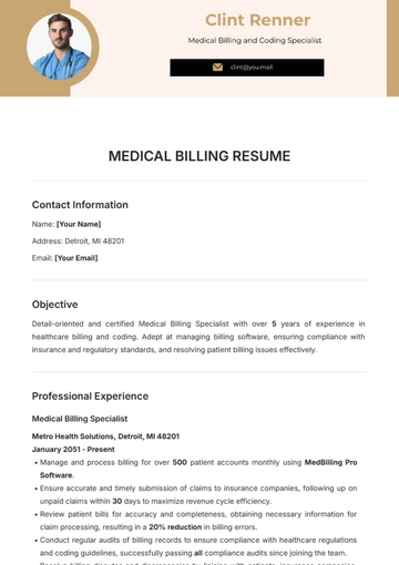 Free Medical Billing Resume Template to Edit Online