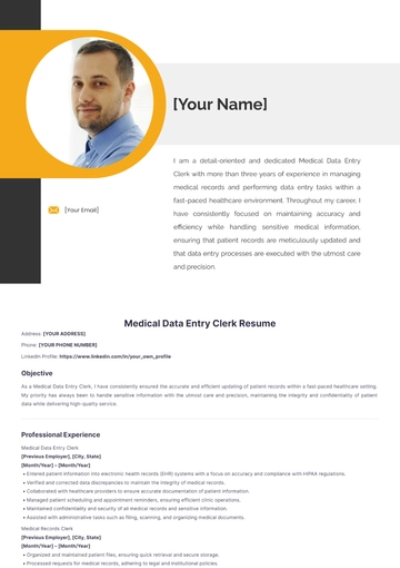 Free Medical Data Entry Clerk Resume to Edit Online