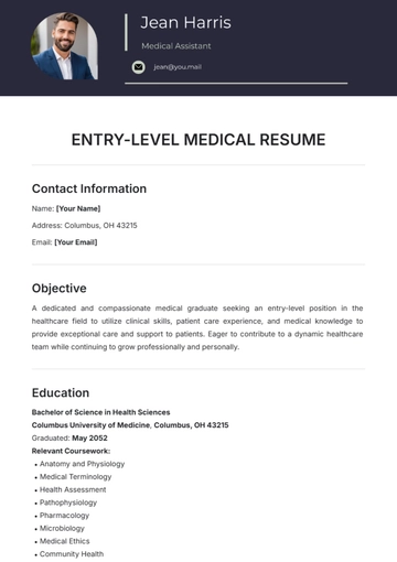 Free Entry-Level Medical Resume Template to Edit Online