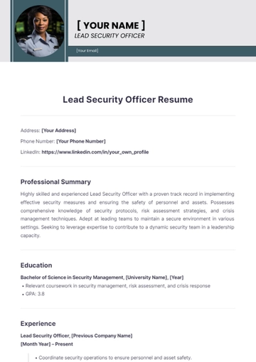 Free Lead Security Officer Resume to Edit Online