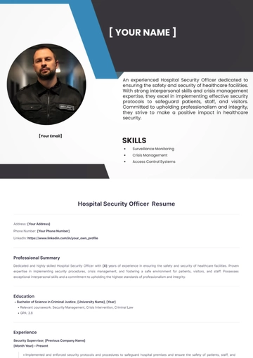 Free Hospital Security Officer Resume to Edit Online