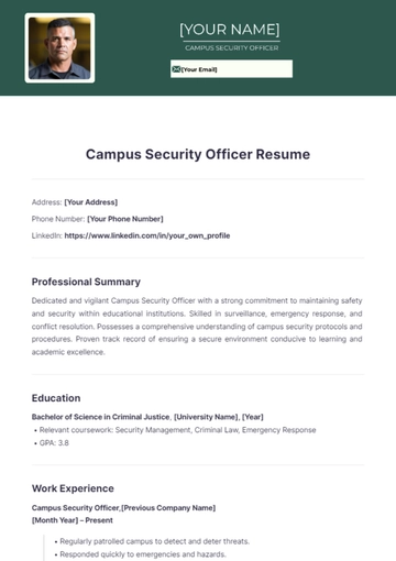 Free Campus Security Officer Resume to Edit Online