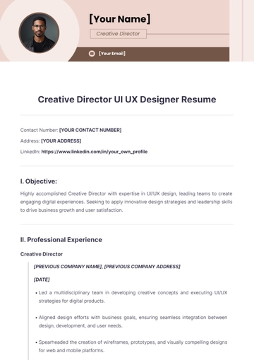Free Creative Director UI UX Designer Resume to Edit Online