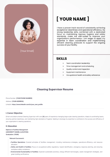 Free Cleaning Supervisor Resume to Edit Online