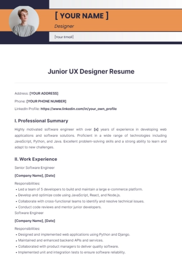 Free Junior UX Designer Resume to Edit Online