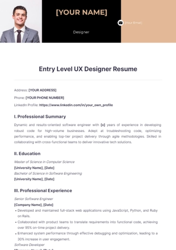 Free Entry Level UX Designer Resume to Edit Online