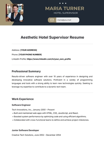 Free Aesthetic Hotel Supervisor Resume Template to Edit Online