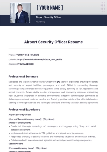 Free Airport Security Officer Resume to Edit Online