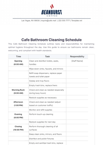 Free Cafe Bathroom Cleaning Schedule Template to Edit Online