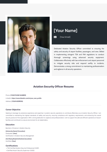 Free Aviation Security Officer Resume to Edit Online