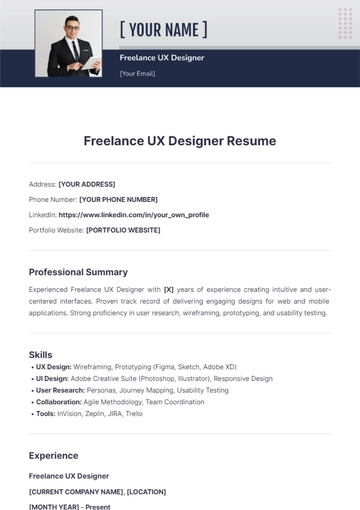Free Freelancer UX Designer Resume Template to Edit Online