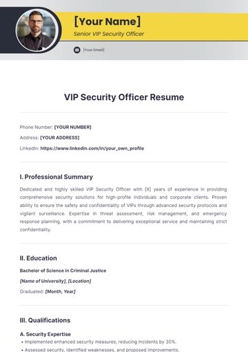Free VIP Security Officer Resume to Edit Online
