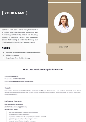 Free Front Desk Medical Receptionist Resume to Edit Online