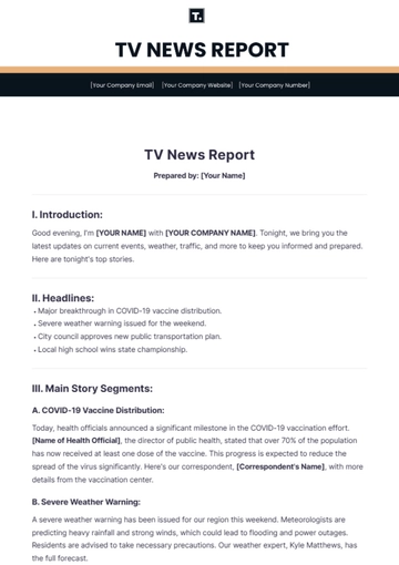 Free TV News Report Template to Edit Online