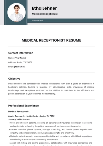 Free Medical Receptionist Resume Template to Edit Online
