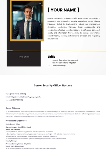 Free Senior Security Officer Resume to Edit Online