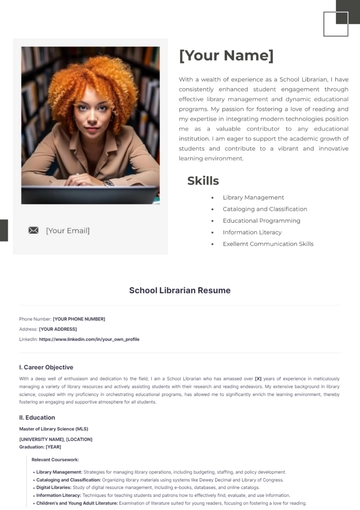 Free School Librarian Resume to Edit Online