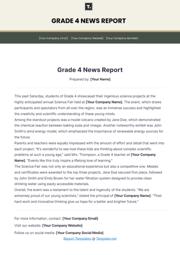 Free Grade 4 News Report Template to Edit Online