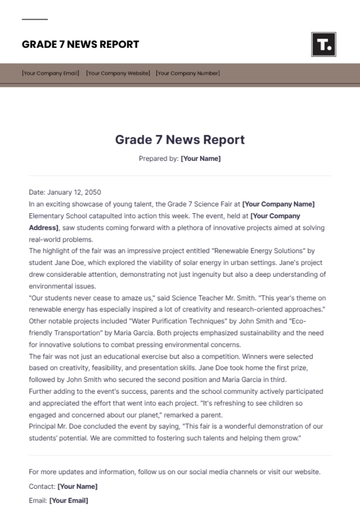 Free Grade 7 News Report Template to Edit Online