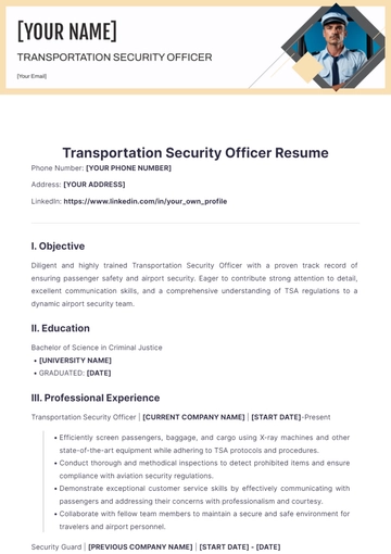 Free Transportation Security Officer Resume to Edit Online