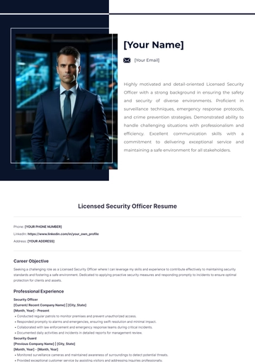 Free Licensed Security Officer Resume to Edit Online