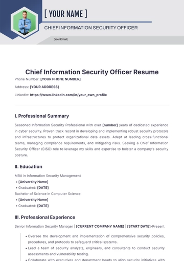 Free Chief Information Security Officer Resume to Edit Online