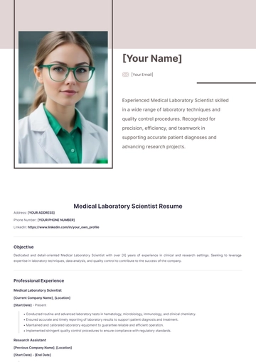 Free Medical Laboratory Scientist Resume to Edit Online