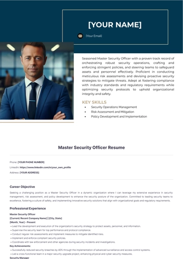 Free Master Security Officer Resume to Edit Online