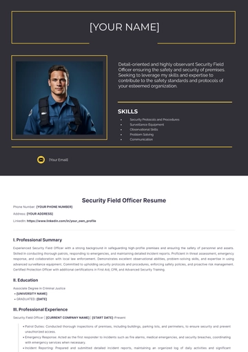 Free Security Field Officer Resume to Edit Online